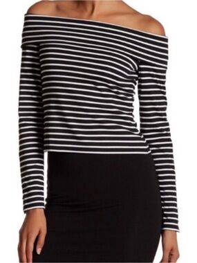 10 Crosby Derek Lam Off The Shoulder Striped Button Detail Top Medium